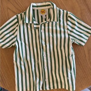 Green Striped Button Down Kids Shirt